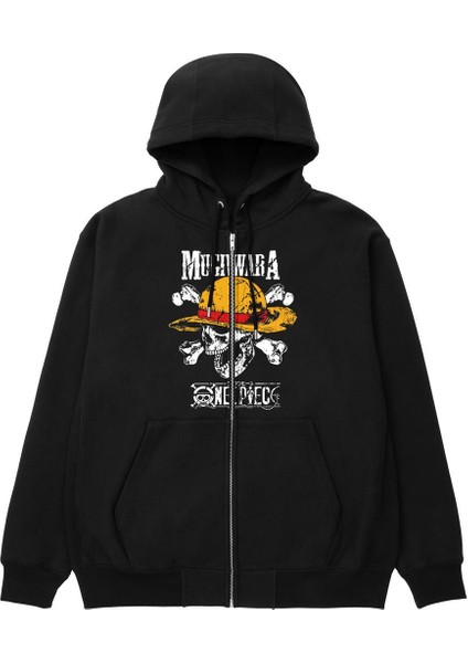 One Piece Mugiwara Baskılı Oversize Fermuarlı Siyah Kapüşonlu Hırka fiyatları