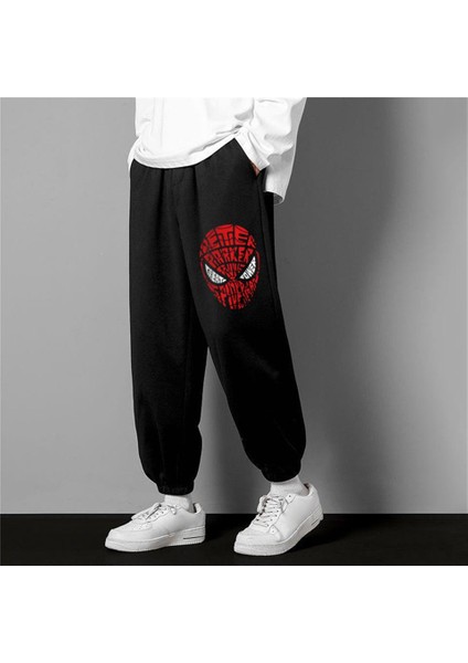 Spider-Man Head Baskılı Oversize Unisex Siyah Eşofman Altı