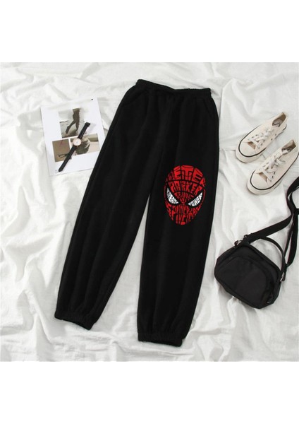 Spider-Man Head Baskılı Oversize Unisex Siyah Eşofman Altı