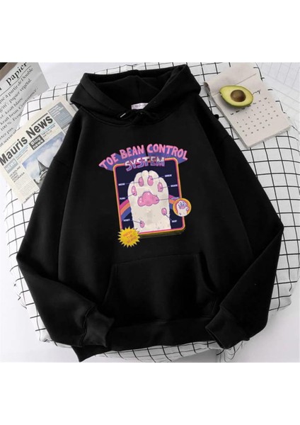 Toe Bean Control System Baskılı Siyah Oversize Kapüşonlu Sweatshirt fiyatları
