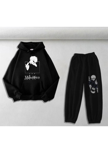 Baskılı Siyah Sweatshirt-Eşofman Altı İkili Takım