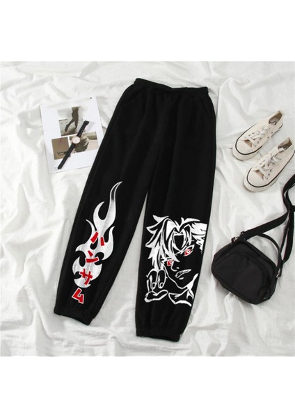 Streetwear Harajuku Anime Boy Baskılı Oversize Siyah Eşofman Altı fiyatları