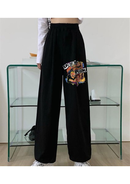 Spider Punk Baskılı Oversize Unisex Siyah Eşofman Altı