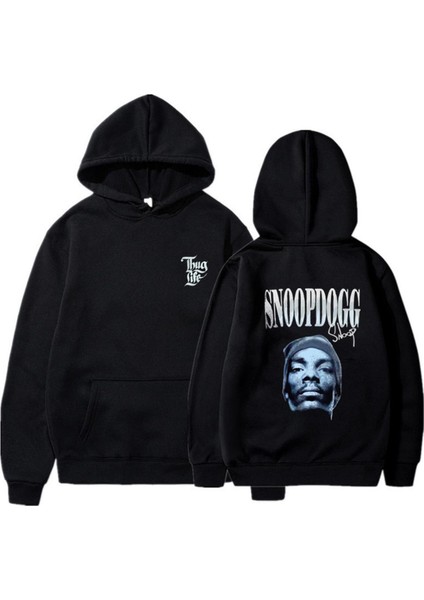 Snoopdogg Baskılı Siyah Oversize Kapüşonlu Sweatshirt