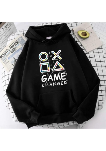 Game Changer Baskılı Siyah Oversize Kapüşonlu Sweatshirt fiyatları