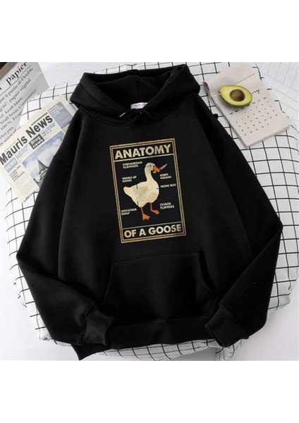 Duck Anatomy Baskılı Siyah Oversize Kapüşonlu Sweatshirt fiyatları