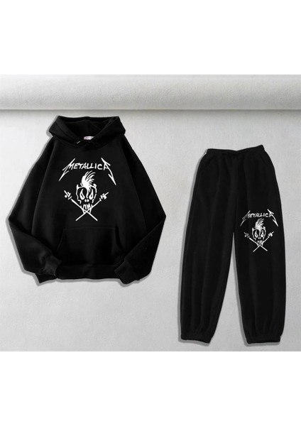 Metallica Skull Baskılı Siyah Sweatshirt-Eşofman Altı İkili Takım