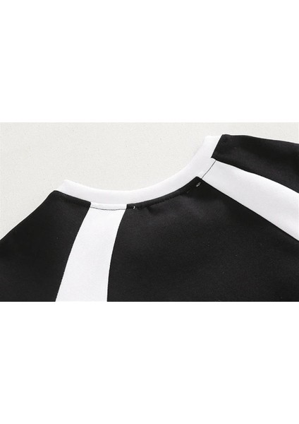 F422 Center Baskılı Line Detail Oversize Bisiklet Yaka Siyah Sweatshirt