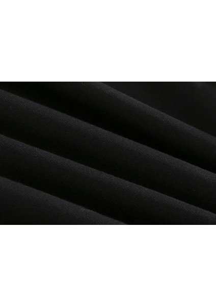 F422 Center Baskılı Line Detail Oversize Bisiklet Yaka Siyah Sweatshirt