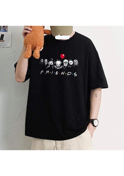 Halloween Witch Friends Baskılı Siyah Oversize T-Shirt