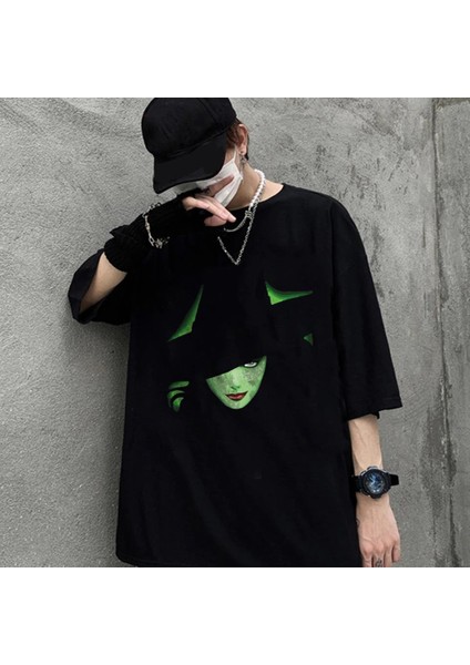 Halloween Noble Witch Baskılı Siyah Oversize T-Shirt