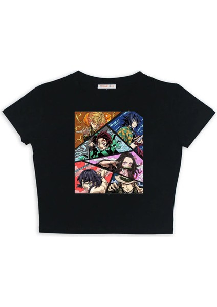 Anime Deoman Slayer Kolaj Baskılı Siyah Crop fiyatları