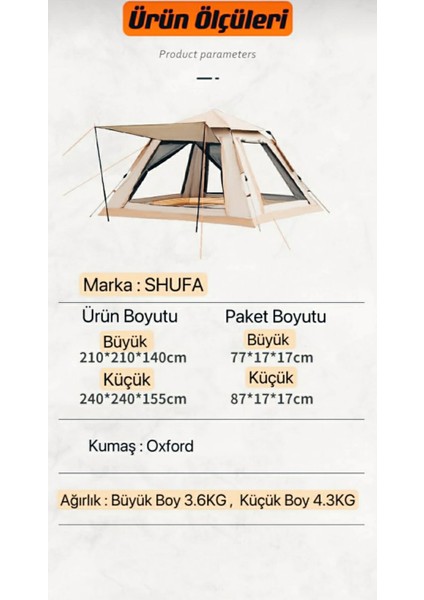 4 Tarafı Kare Tenteli Tam Otomatik Kamp Çadırı