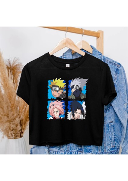 Anime Naruto Baskılı Siyah Crop fiyatları