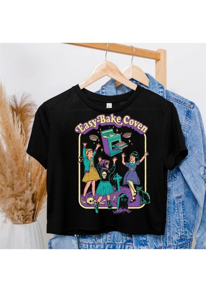 Gothic Easy-Bake Coven Baskılı Siyah Crop fiyatları