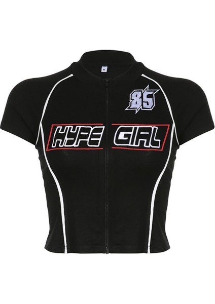 Y2K Hype Girl Zip Fermuarlı Siyah Crop fiyatları