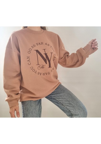 Nakış Desenli,oversize,bisiklet Yaka Spor Şık ,3 Iplik Şardonlu , Kadın Sweatshirt