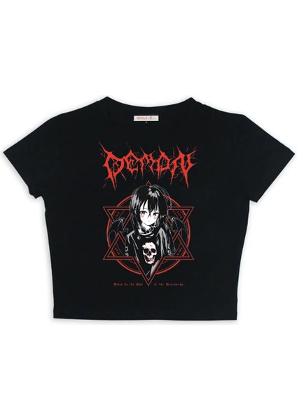 Gothic Girl Baskılı Siyah Crop fiyatları