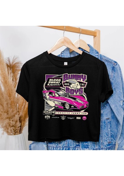 Bunny Boys Car Baskılı Siyah Crop