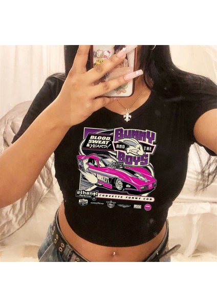 Bunny Boys Car Baskılı Siyah Crop fiyatları