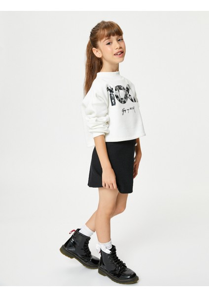 Cumhuriyet Baskılı Crop Sweatshirt Uzun Kollu Bisiklet Yaka Şardonlu - 100. Yıl fiyatları