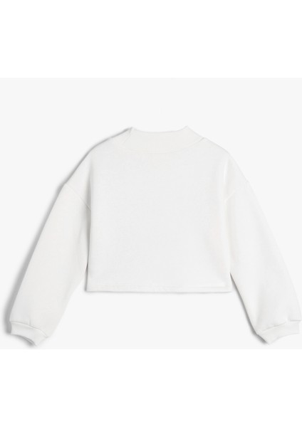 Cumhuriyet Baskılı Crop Sweatshirt Uzun Kollu Bisiklet Yaka Şardonlu - 100. Yıl fırsatları