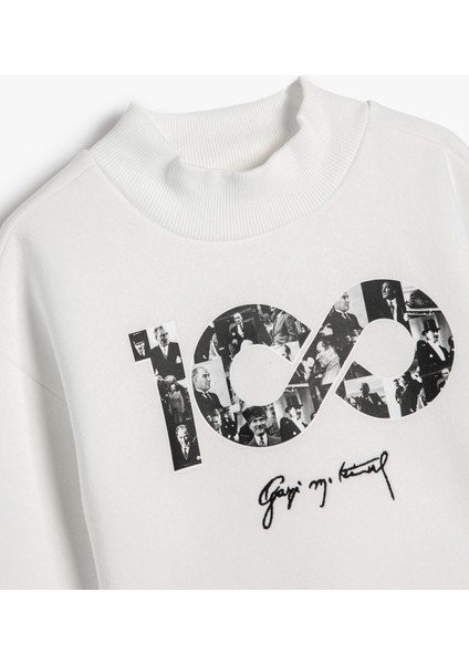 Cumhuriyet Baskılı Crop Sweatshirt Uzun Kollu Bisiklet Yaka Şardonlu - 100. Yıl indirimleri