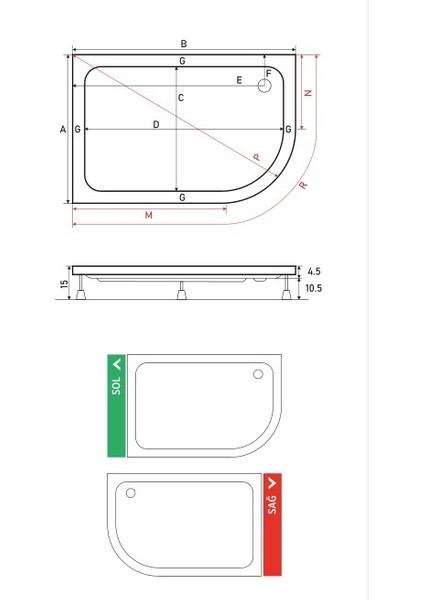 90X150 Oval Asimetrik Duş Teknesi (Panelli) fiyatları