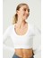 x Melodi Beyaz Pamuklu Fitilli Crop Spor Bluz Long Sleeve 1