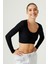 Los Ojos x Melodi Siyah Pamuklu Fitilli Crop Spor Bluz Long Sleeve 1