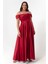 Kadın Bordo Taş Askılı Drapeli Büyük Beden Uzun Abiye Elbise 3