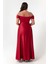 Kadın Bordo Taş Askılı Drapeli Büyük Beden Uzun Abiye Elbise 5