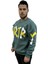 Erkek Sıfır Yaka Baskılı Oversize Sweatshırt Yeşil 1