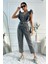 Kadın Fırfır Detaylı Kolsuz Mom Kalıp Denim Tulum 1