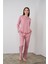 24501 Kadın Düğmeli Puantiyeli Pembe Yumoş Pijama Takım 1