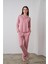 24501 Kadın Düğmeli Puantiyeli Pembe Yumoş Pijama Takım 2