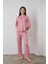 24501 Kadın Düğmeli Puantiyeli Pembe Yumoş Pijama Takım 3