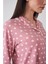 24501 Kadın Düğmeli Puantiyeli Pembe Yumoş Pijama Takım 5