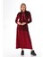 Taş Baskılı Kanguru Cep Kadife Uzun Elbise Bordo 3