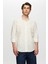 Slim Fit Bej Çizgili Düğmeli Yaka %100 Pamuk Flamlı Yazlık Keten Görünümlü Gömlek 0HC02ORT06265 1