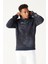 Erkek Lacivert Standart Fit 3 Iplik Kapüşonlu Batik Görünümlü Ayarlanabilir Ipli Baskılı Sweatshirt 2