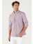 Erkek Lacivert-kırmızı Slim Fit Dar Kesim Düğmeli Yaka Logolu Pamuklu Cepli Çizgili Gömlek 1