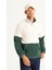 Erkek Tas-koyu Yesıl Standart Fit Dik Bato Yaka Kanguru Cepli Çift Renkli Sherpa Polar Sweatshirt 1