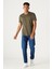 Erkek Haki Slim Fit Dar Kesim Bisiklet Yaka %100 Pamuk Baskılı Tişört 2