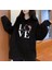 Love Cat Baskılı Siyah Oversize Kapüşonlu Sweatshirt 1