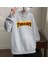 Thrasher Baskılı Gri Unisex Oversize Bisiklet Yaka Sweatshirt 1