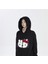 Hello Kitty Head Baskı Oversize Fermuarlı Siyah Kapüşonlu Hırka 1
