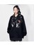 Love Cat Baskılı Oversize Fermuarlı Siyah Kapüşonlu Hırka 1