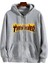 Thrasher Baskılı Oversize Fermuarlı Gri Kapüşonlu Hırka 2