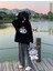 Kuromi Face Baskılı Siyah Oversize Kapüşonlu Sweatshirt 4